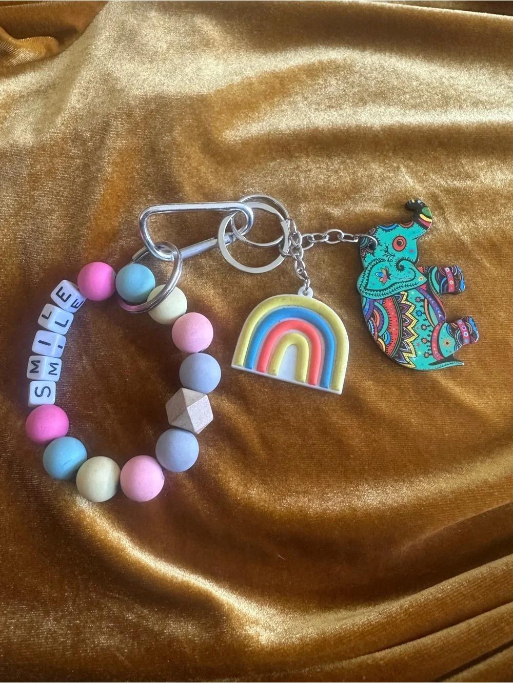 Kids Pastel Rainbow & Elephant Beaded Keychain - SMILE Charm